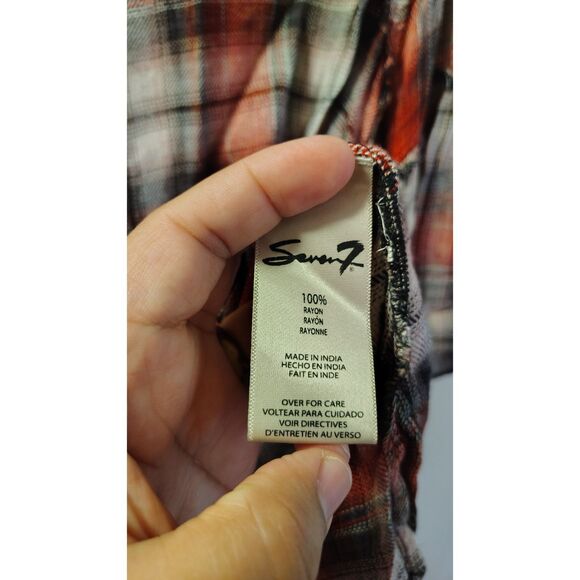 Melissa McCarthy Seven7 Women's Red Plaid Large 3/4 Balloon Sleeve Top - Picture 3 of 6